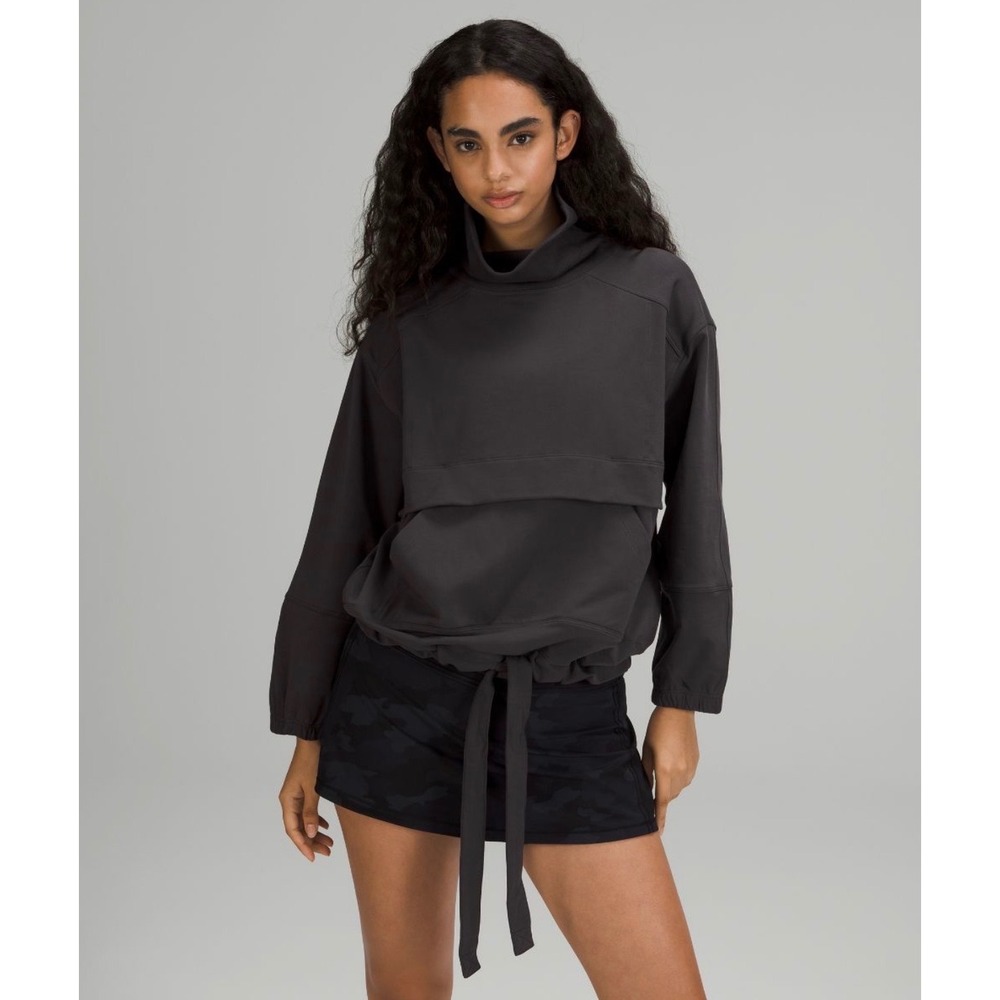 Lululemon Pullover To Pillow Mock Neck Charcoal Black Tie Hem LW3GH5S M/L